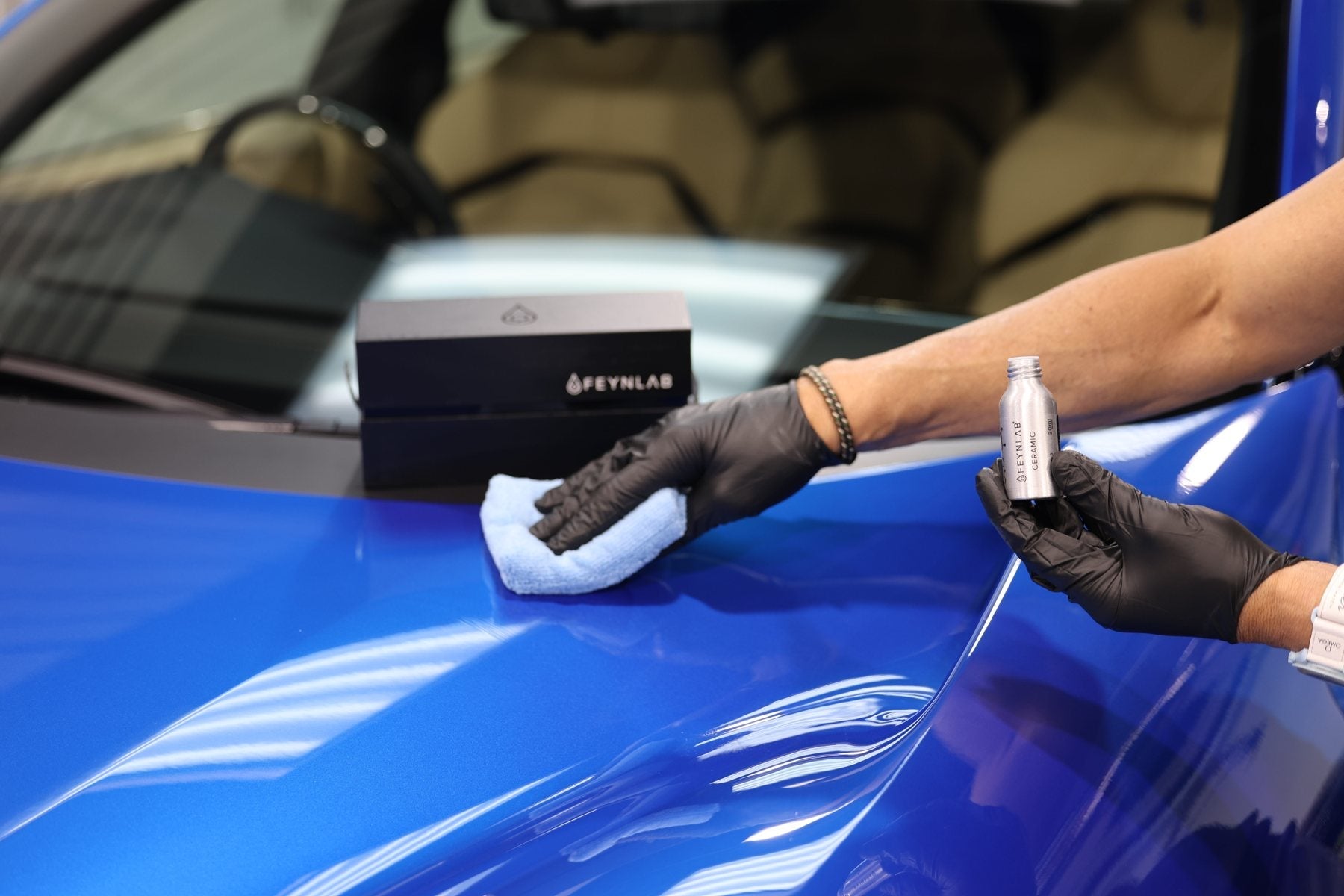 Ceramic coating being applied by hand at the Alpha Details studio in Heidelberg West Melbourne