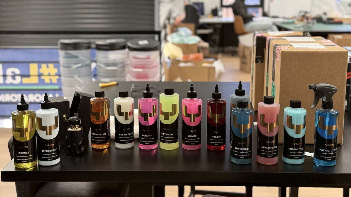 The Yum Cars range on the bench at the Alpha Details studio