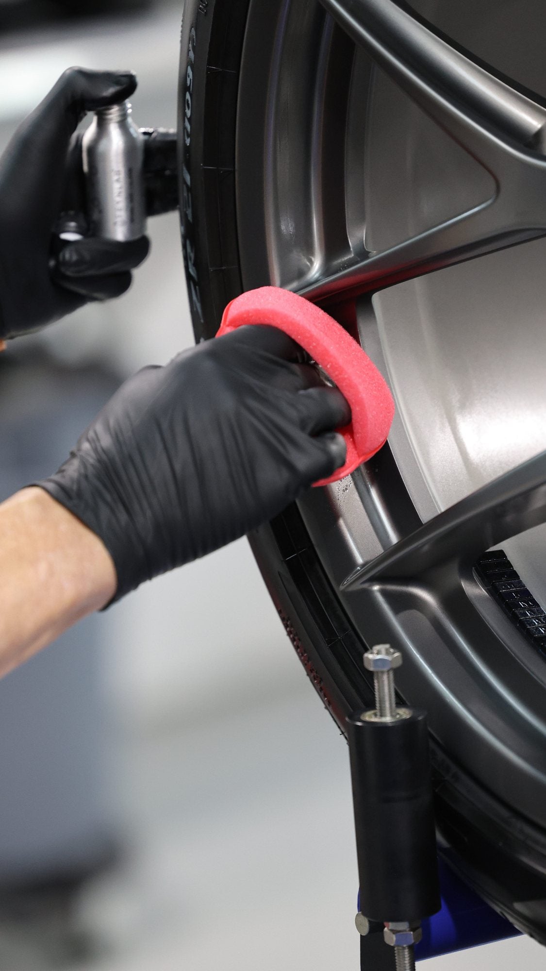 Polishing pad fitted to a machine polisher at Alpha Details