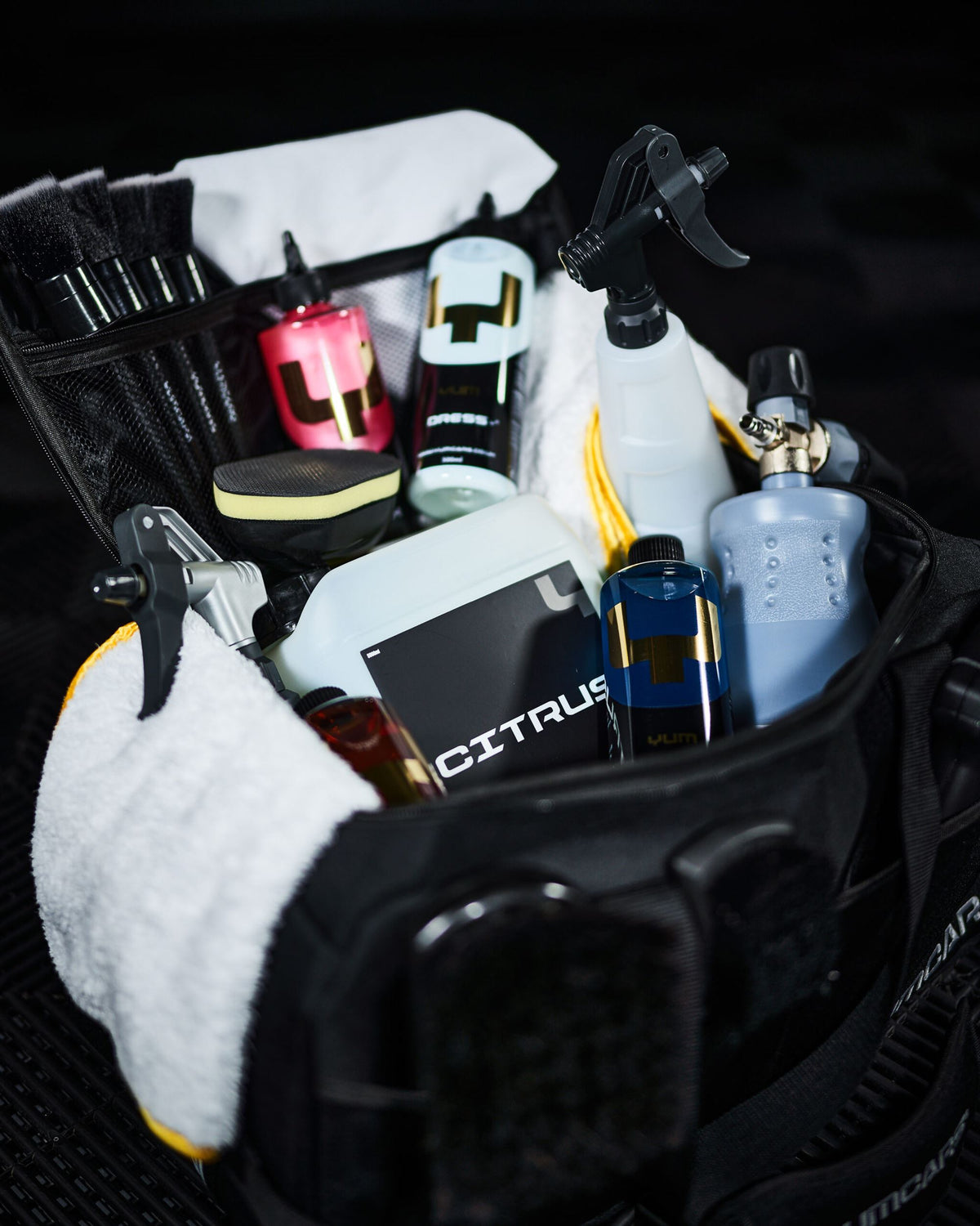 Yum Cars Detailing Bag packed with products