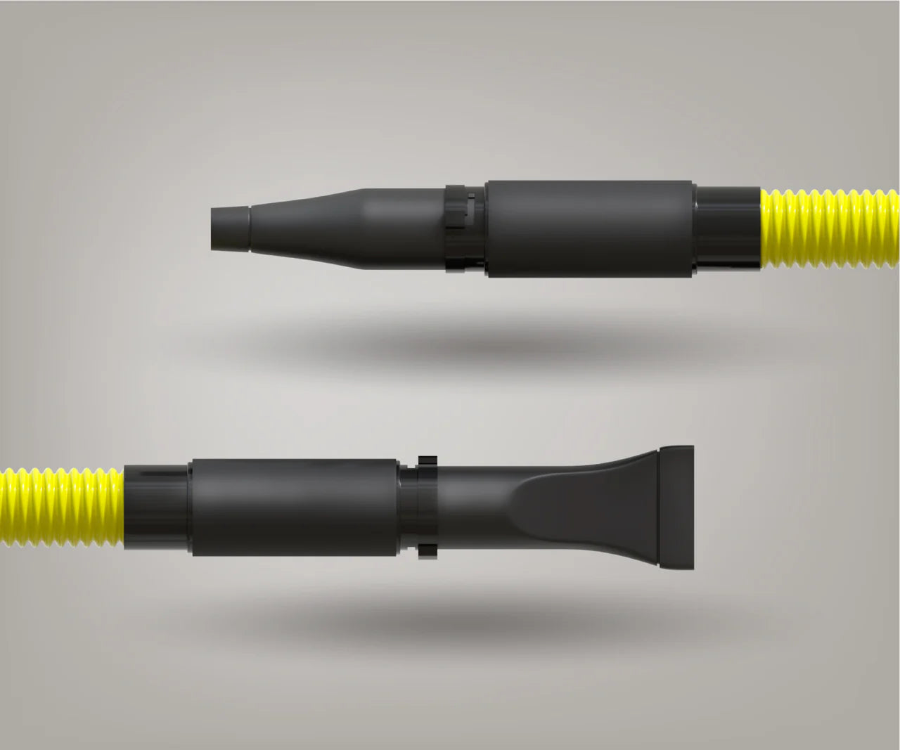 Bigboi BLOWR MINI+ included nozzle attachments – concentrator tip with yellow hose connector and wide flat drying nozzle for touchless car drying