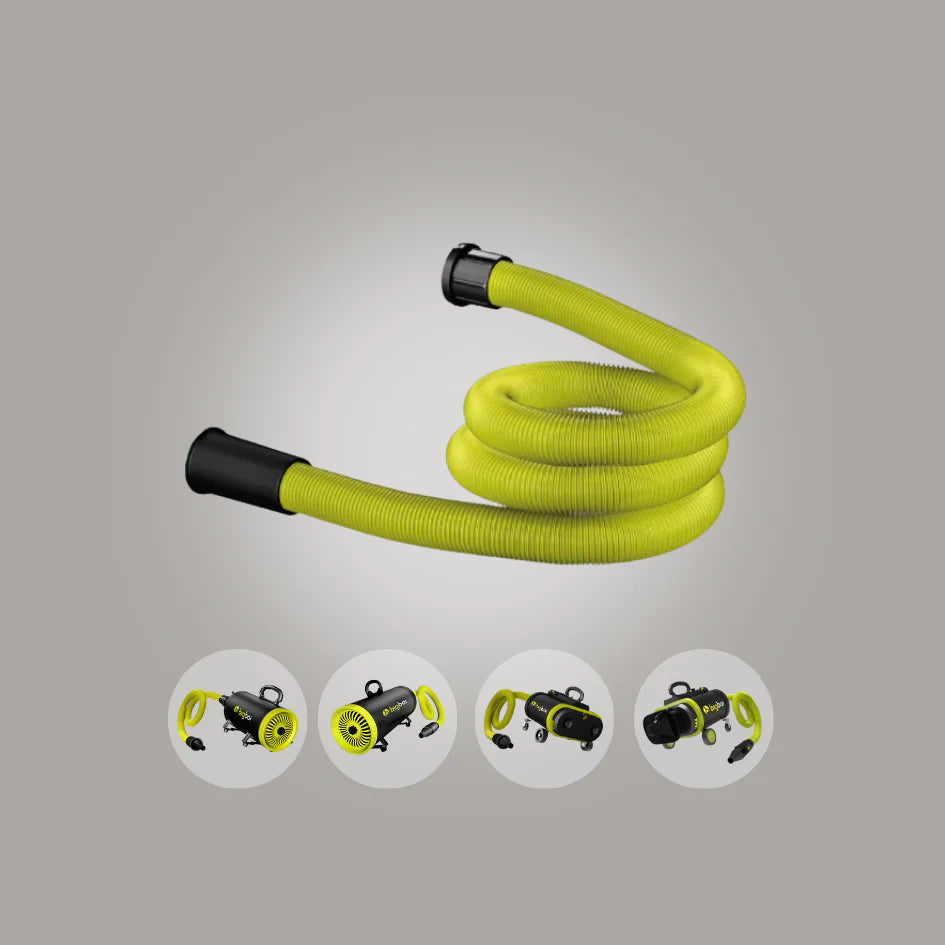 Bigboi 9m hose with compatible blower models shown – fits MINI, PRO, PRO+ and MKII systems