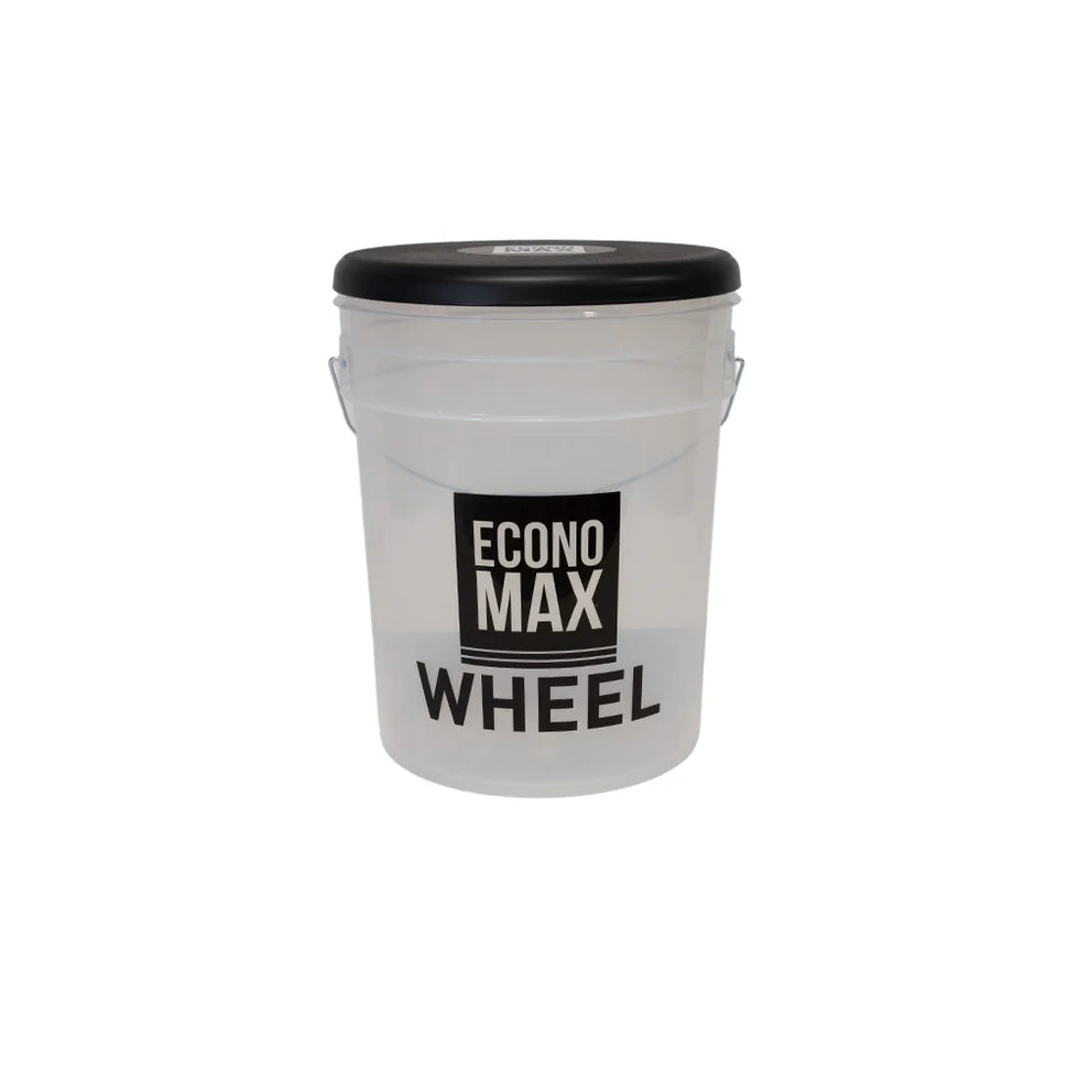 Economax 20L car wash bucket in white with black Wheel label for wheel cleaning