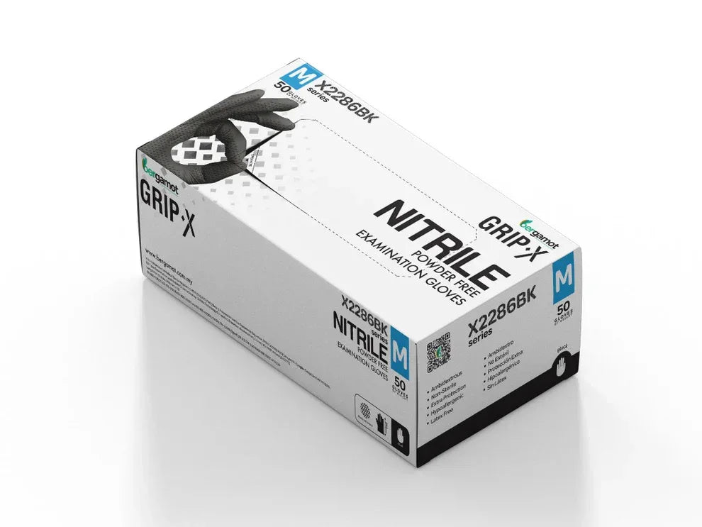 Hygiene Hub Diamond Textured Grip-X Nitrile Powder Free Gloves - 50pcs - Alpha Details