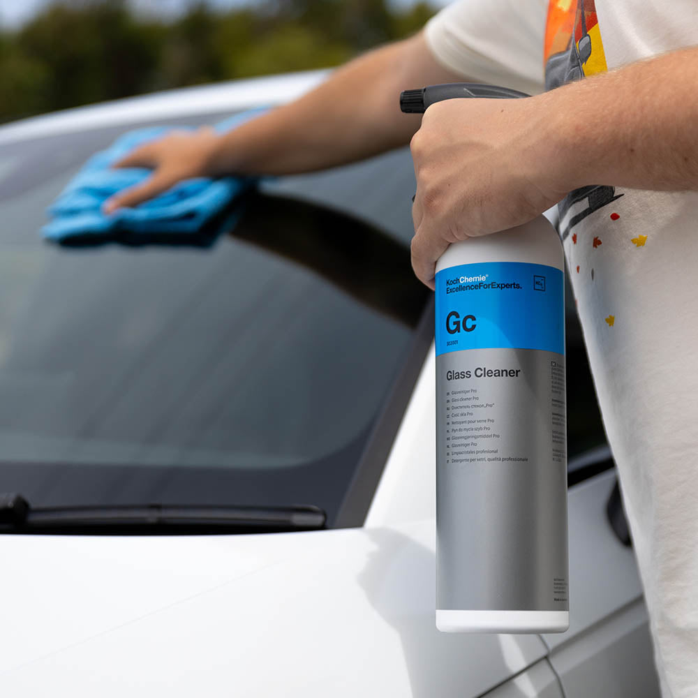 Koch Chemie Glass Cleaner Pro being applied to a windscreen for a streak-free finish
