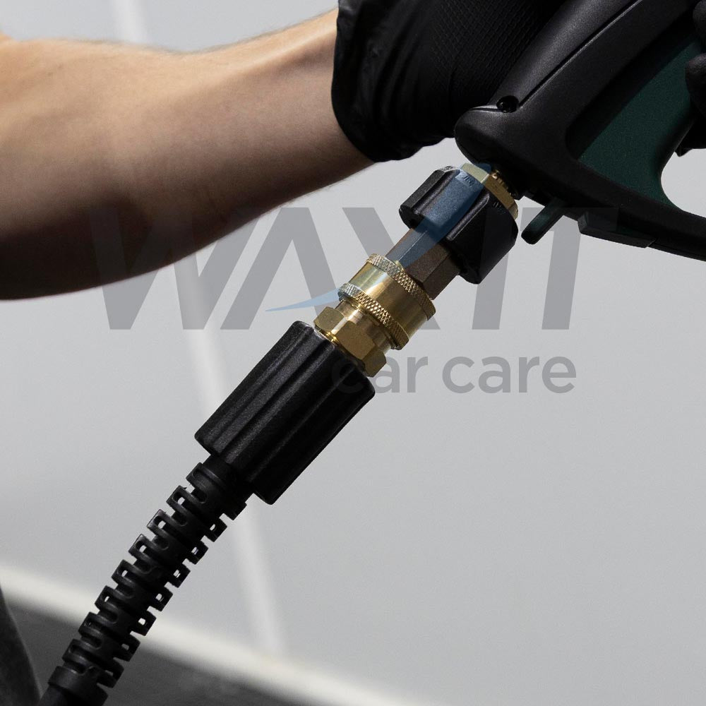 Aquatouch brass adaptor fitted to pressure washer hose
