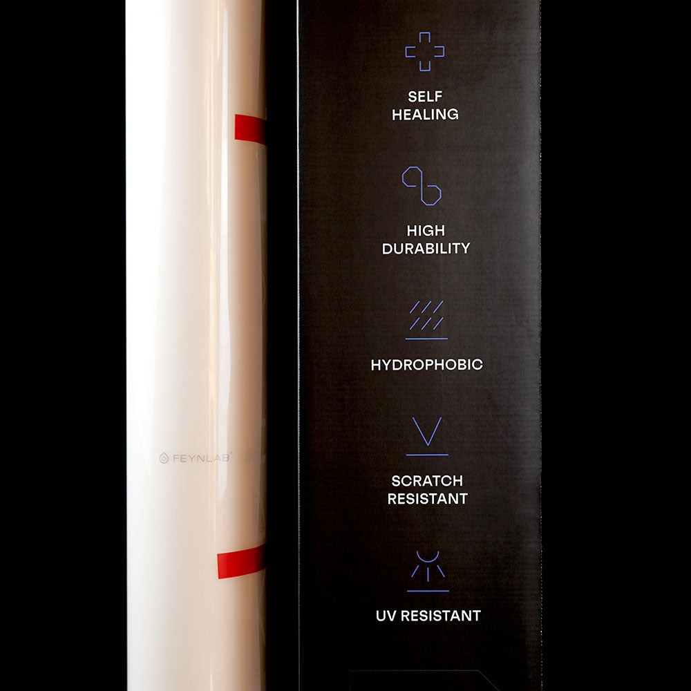 Feynlab PPF Flex features infographic – self-healing, high durability, hydrophobic, scratch resistant and UV resistant
