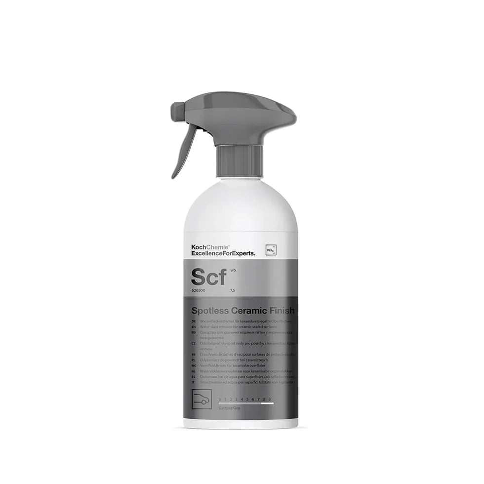 Koch Chemie SCF Spotless Ceramic Finish 500ml spray bottle – coating-safe water spot and mineral stain remover