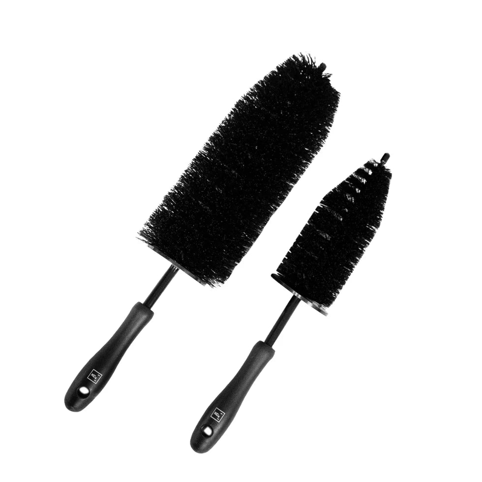 Koch Chemie large and small wheel brushes with soft split-end nylon bristles for detailing spokes and brake components