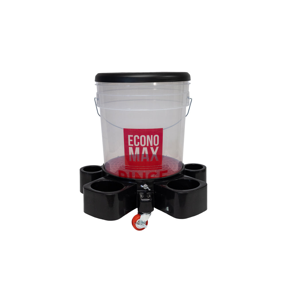Economax 20L Rinse bucket on rolling dolly with red Rinse label
