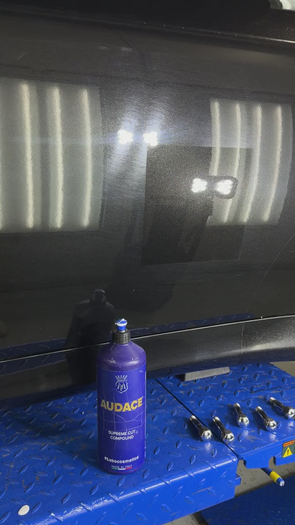 Labocosmetica Audace Heavy Cut Compound paint correction demo on black panel - Alpha Details studio