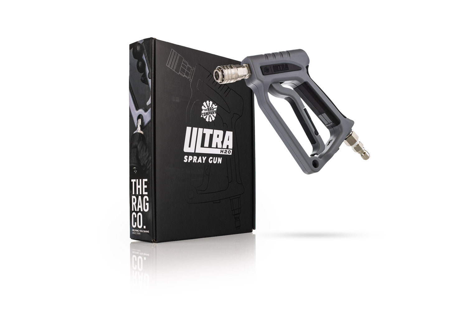 The Rag Company Ultra H2O Spray Gun shown alongside its retail packaging