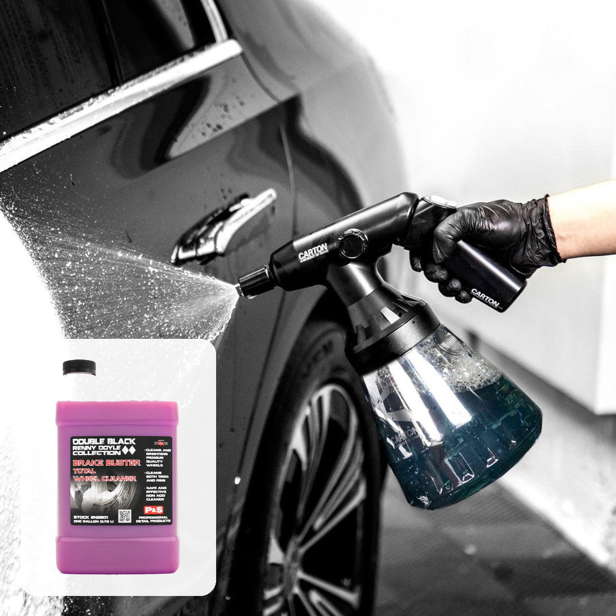 Wheel Foaming Kit — Carton EP.02 cordless foam sprayer with P&S Brake Buster wheel cleaner